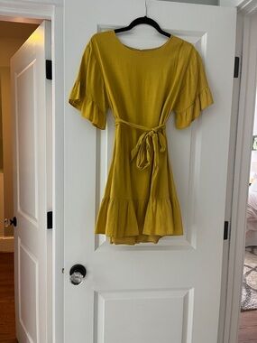 The Impeccable Pig Mustard Yellow Ruffle Sleeve Tie-Waist Dress